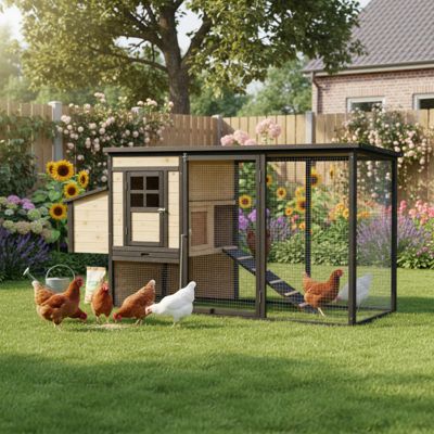 Poulailler Shelty Pet bois thermo-traité 200x75,5x103 cm 4-5 poules, toit bitumé