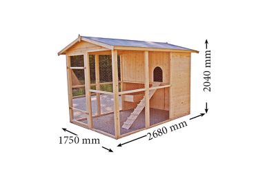 Poulailler XXL en bois 16mm d'épaisseur non-teinté avec toit bitumé 4,69 m² Habrita