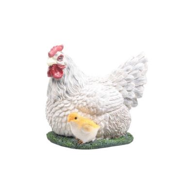 Poule couvant avec poussin en résine 17x23x19 cm