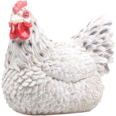 Poule couvant en résine coloris blanc 15x18x15 cm