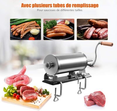 Poussoir a Saucisse Machine a Saucisse Manuelle en Acier Inoxydable et Aluminium avec Tubes de Renplissage Differents Diametres