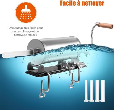Poussoir a Saucisse Machine a Saucisse Manuelle en Acier Inoxydable et Aluminium avec Tubes de Renplissage Differents Diametres
