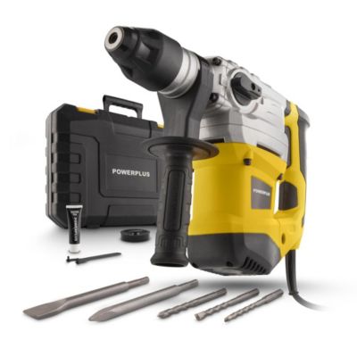 Powerplus Perceuse à Percussion Électrique POWX1195 - 4 en 1 Burinage - Rotation du Burin - Perceuse Filaire de 1500 W - 5 Acc