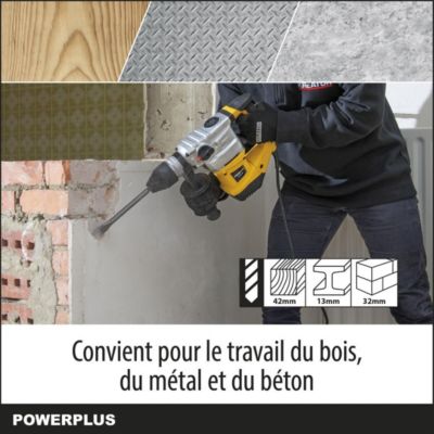 Powerplus Perceuse à Percussion Électrique POWX1195 - 4 en 1 Burinage - Rotation du Burin - Perceuse Filaire de 1500 W - 5 Acc