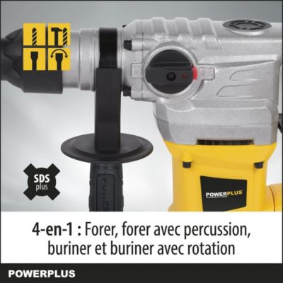 Powerplus Perceuse à Percussion Électrique POWX1195 - 4 en 1 Burinage - Rotation du Burin - Perceuse Filaire de 1500 W - 5 Acc