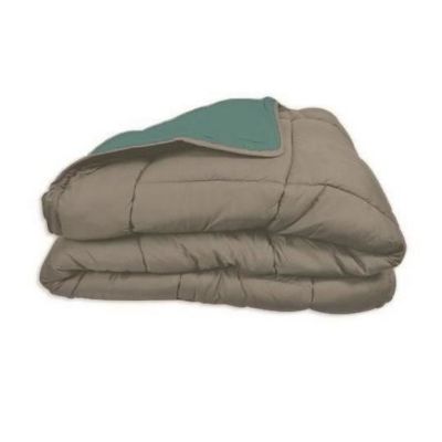 POYET MOTTE Couette Microfibre - 200 x 200 cm - Gris galet et Vert lac