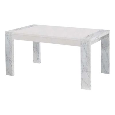 PRAVA - Ensemble Séjour Blanc et Effet Marbre Table 160cm + Buffet avec Leds