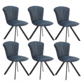 PRESTIA - Lot de 6 Chaises Tissu Bleu Foncé Surpiqué Pieds Métal Noir