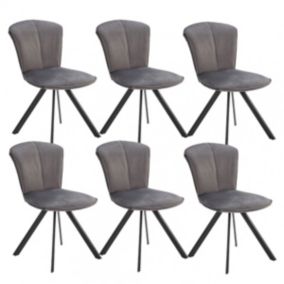 PRESTIA - Lot de 6 Chaises Tissu Gris Anthracite Surpiqué Pieds Métal Noir