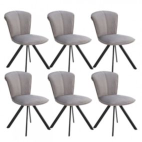 PRESTIA - Lot de 6 Chaises Tissu Gris Surpiqué Pieds Métal Noir