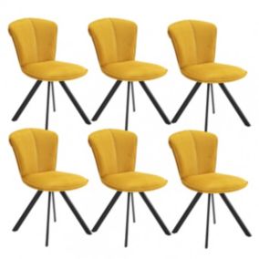 PRESTIA - Lot de 6 Chaises Tissu Jaune Moutarde Surpiqué Pieds Métal Noir