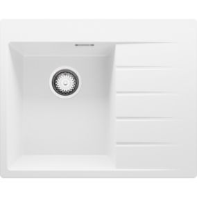 PRIMAGRAN Evier Cuisine en Granit 62x50cm, Lavabo + Kit de Vidage, Évier à Encastrer au meuble 40cm - Sydney, Blanc