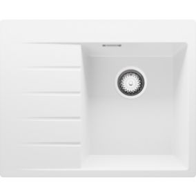PRIMAGRAN Evier Cuisine en Granit 62x50cm, Lavabo + Kit de Vidage, Évier à Encastrer au meuble 40cm - Sydney, Blanc