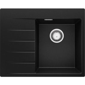 PRIMAGRAN Evier Cuisine en Granit 62x50cm, Lavabo + Kit de Vidage, Évier à Encastrer au meuble 40cm - Sydney, Noir Métallisé