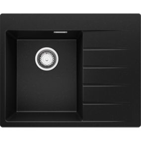 PRIMAGRAN Evier Cuisine en Granit 62x50cm, Lavabo + Kit de Vidage, Évier à Encastrer au meuble 40cm - Sydney, Noir Métallisé