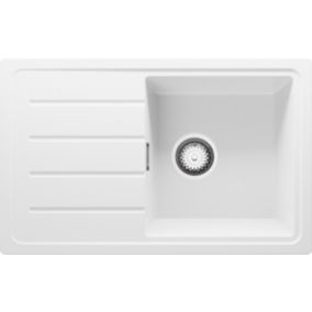 PRIMAGRAN Evier Cuisine en Granit 70x44cm, Lavabo + Kit de Vidage, Évier à Encastrer au meuble 45cm - Copenhague Easy, Blanc