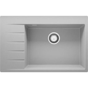 PRIMAGRAN Evier Cuisine en Granit 78x50cm, Lavabo + Kit de Vidage, Évier à Encastrer au meuble 60cm - Sydney, Gris