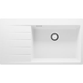 PRIMAGRAN Evier Cuisine en Granit 90x50cm, Lavabo + Kit de Vidage, Évier à Encastrer au meuble 60cm - Sydney, Blanc