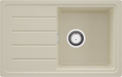 PRIMAGRAN Evier Cuisine en Granit Beige 70x44cm, Lavabo 1 bac + Kit de Vidage, Évier à Encastrer au meuble 45cm - Copenhague Easy