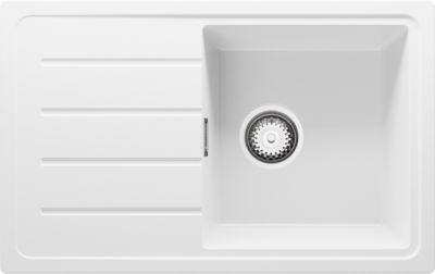 PRIMAGRAN Evier Cuisine en Granit Blanc 70x44cm, Lavabo 1 bac + Kit de Vidage, Évier à Encastrer au meuble 45cm - Copenhague Easy