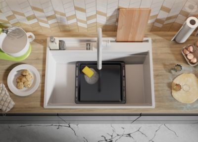PRIMAGRAN Evier Cuisine en Granit Blanc 78x53cm, Lavabo 1 bac + Kit de Vidage + Accessoires, Évier à Encastrer au meuble 80cm