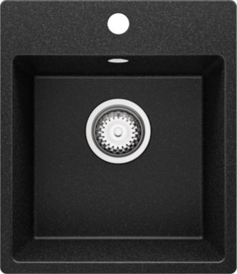 PRIMAGRAN Evier Cuisine en Granit Graphite 38x44cm, Lavabo 1 bac + Kit de Vidage, Évier à Encastrer au meuble 40cm - Riga Easy