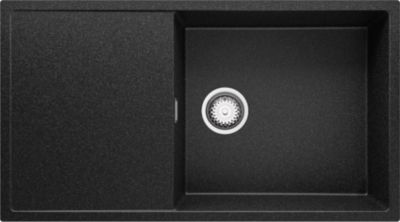 PRIMAGRAN Evier Cuisine en Granit Graphite 90x50cm, Lavabo 1 bac + Kit de Vidage, Évier à Encastrer au meuble 60cm - Ibiza