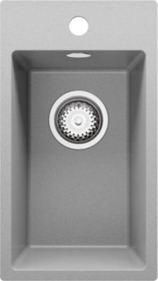 PRIMAGRAN Evier Cuisine en Granit Gris 28x50cm, Lavabo 1 bac + Kit de Vidage, Évier à Encastrer au meuble 30cm - Riga