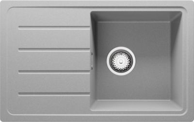 PRIMAGRAN Evier Cuisine en Granit Gris 70x44cm, Lavabo 1 bac + Kit de Vidage, Évier à Encastrer au meuble 45cm - Copenhague Easy