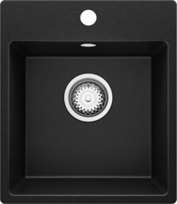 PRIMAGRAN Evier Cuisine en Granit Noir 38x44cm, Lavabo 1 bac + Kit de Vidage, Évier à Encastrer au meuble 40cm - Riga Easy