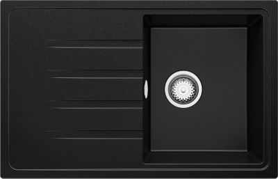 PRIMAGRAN Evier Cuisine en Granit Noir 78x50cm, Lavabo 1 bac + Kit de Vidage, Évier à Encastrer au meuble 45cm - Milan