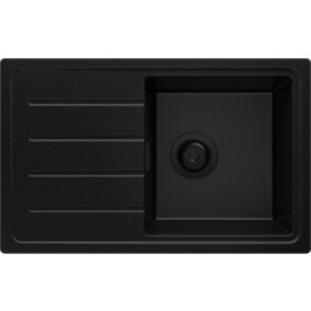 PRIMAGRAN Evier Cuisine en Granit Tout 70x44cm, Lavabo + Kit de Vidage, Évier à Encastrer au meuble 45cm - Copenhague Easy, Noir