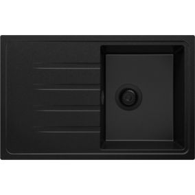 PRIMAGRAN Evier Cuisine en Granit Tout 78x50cm, Lavabo + Kit de Vidage, Évier à Encastrer au meuble 45cm - Milan, Noir