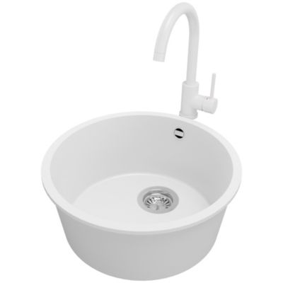 PRIMAGRAN Evier Sous Plan Blanc 46x46cm, Evier en Granit 1 bac + Kit de Vidage + Accessoires, Évier au meuble 50cm - La Valette