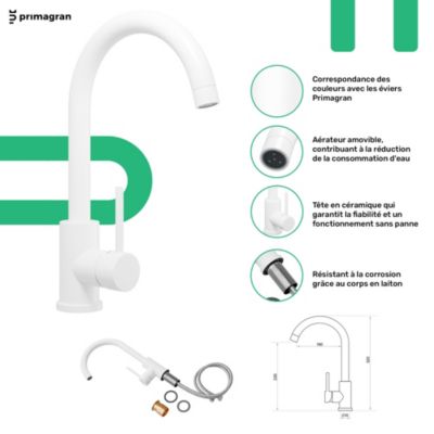 PRIMAGRAN Evier Sous Plan Blanc 46x46cm, Evier en Granit 1 bac + Kit de Vidage + Accessoires, Évier au meuble 50cm - La Valette