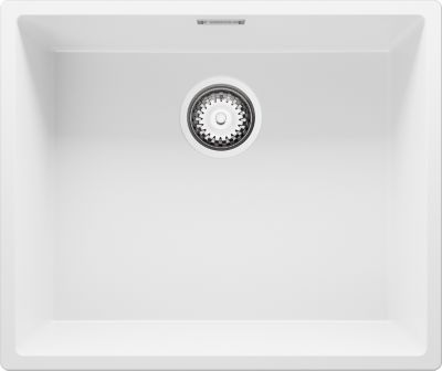PRIMAGRAN Evier Sous Plan Blanc 56x47cm, Evier en Granit 1 bac + Kit de Vidage, Évier au meuble 60cm - London