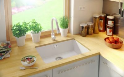 PRIMAGRAN Evier Sous Plan Blanc 66x47cm, Evier en Granit 1 bac + Kit de Vidage, Évier au meuble 70cm - London
