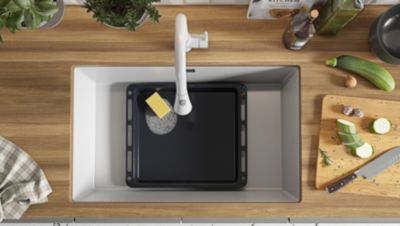 PRIMAGRAN Evier Sous Plan Blanc 76x47cm, Evier en Granit 1 bac + Kit de Vidage, Évier au meuble 80cm - London