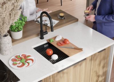 PRIMAGRAN Evier Sous Plan Graphite 46x47cm, Evier en Granit 1 bac + Kit de Vidage + Accessoires, Évier au meuble 50cm - Prague