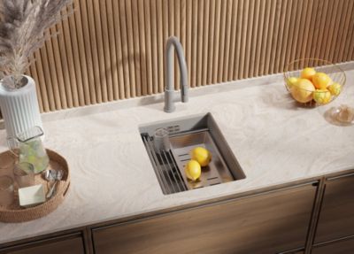PRIMAGRAN Evier Sous Plan Gris 36x47cm, Evier en Granit 1 bac + Kit de Vidage + Accessoires, Évier au meuble 40cm - Prague