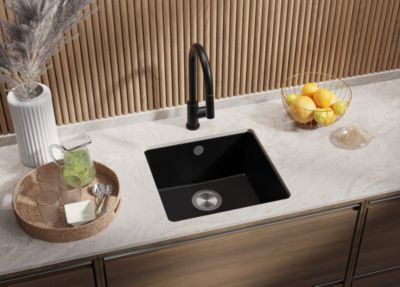 GURARI Evier encastré en granit noir, siphon inclus, 780x500 mm