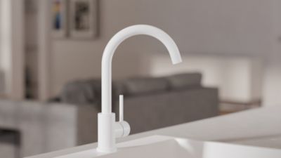 PRIMAGRAN Robinet de cuisine 5010, Robinet d'évier rotation 360 degrés, Robinet haute pression, Blanc