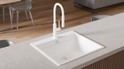 PRIMAGRAN Robinet de cuisine 6030, Robinet d'évier rotation 360 degrés, Robinet haute pression, avec bec flexible FLEX, Blanc
