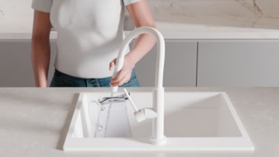 PRIMAGRAN Robinet de cuisine 6030, Robinet d'évier rotation 360 degrés, Robinet haute pression, avec bec flexible FLEX, Blanc