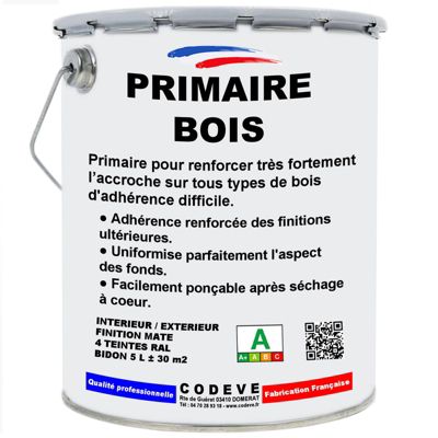 Primaire Bois - 20 L   - Codeve Bois - RAL 9010 - Blanc pur