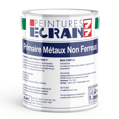 Primaire métaux non ferreux, peinture sous-couche aluminium, zinc, cuivre, métaux galvanisés, intérieur, extérieur ECRAN 77-1 litr