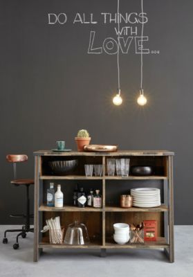 PRIME - Meuble Salon-Séjour - Buffet en mélaminé gris-bois effet vieilli. L-H-P : 140-105-48cm