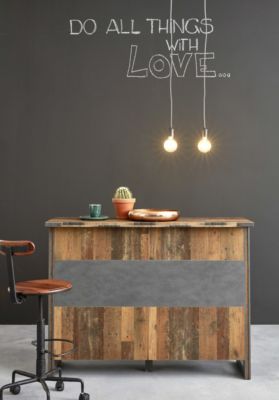 PRIME - Meuble Salon-Séjour - Buffet en mélaminé gris-bois effet vieilli. L-H-P : 140-105-48cm