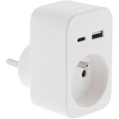 Prise 16A + chargeur USB A+C - blanc - Zenitech