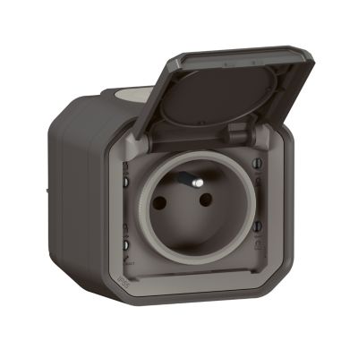 Prise 2 pôles avec terre complet saillie Legrand Plexo anthracite